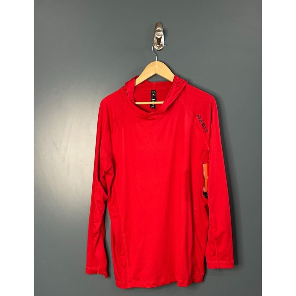 NEW Habit Mens Barbados Cherry Red UPF 50+ Long Sleeve Hooded Shirt M